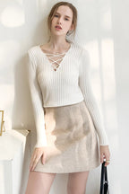 Slim Fit Lace Up V Neck Sweater