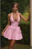 Jacquard Bow Halter Party Dress