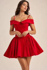 Off Shoulder Lapel Waist Cinch Ballet A Line Slip Dress