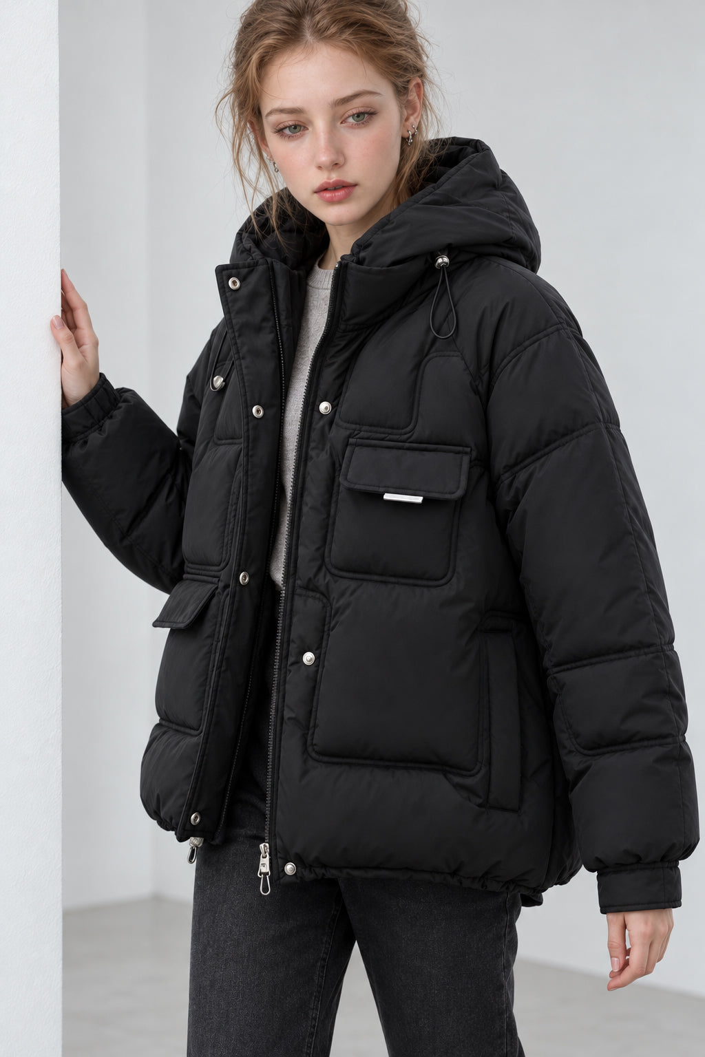 Cropped Insulated Cargo Puffer Jacket