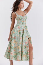 Patchwork Print Wrap Flowy Floral Dress