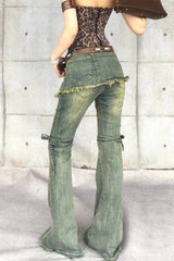 Y2K Vintage Bow Accent High Waist Slim Flare Jeans