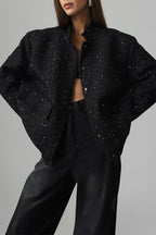 Metallic Sequined Stand Collar Coat
