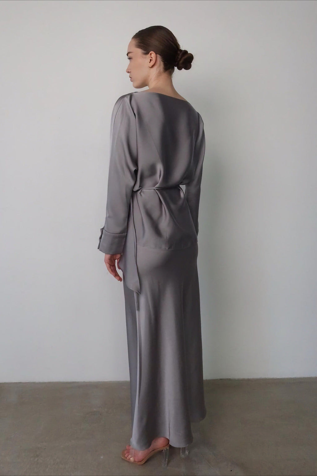 Solid Satin Cinched Waist Skirt Set