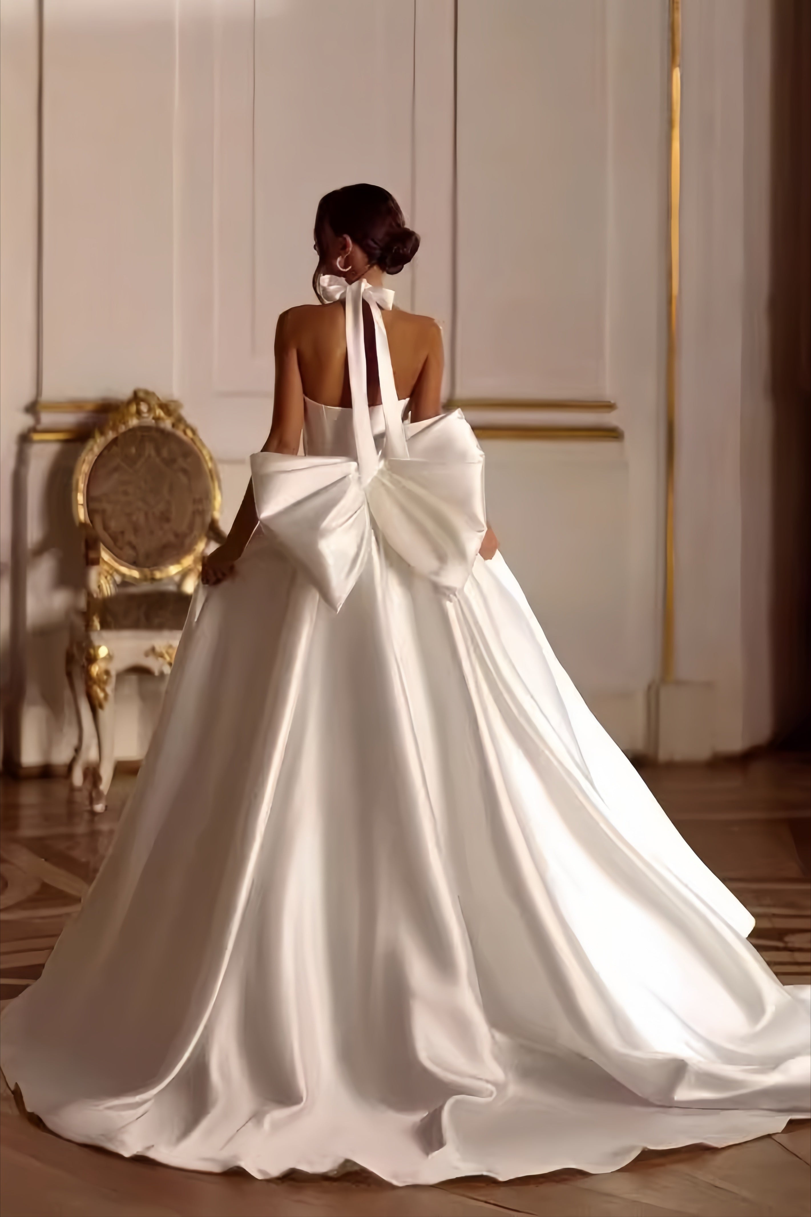 Elegant Satin Beaded Wedding Dress Main image