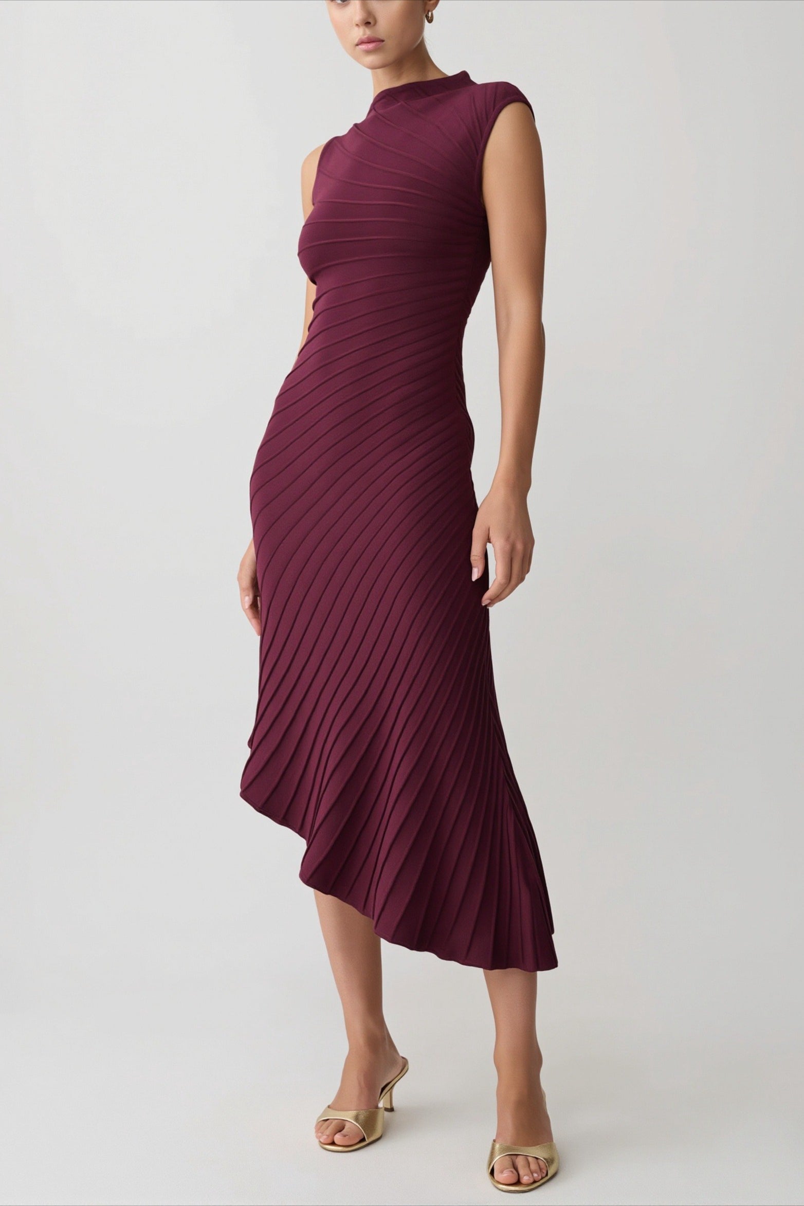 Elegant Sleeveless Knit Slim Fit Midi Dress