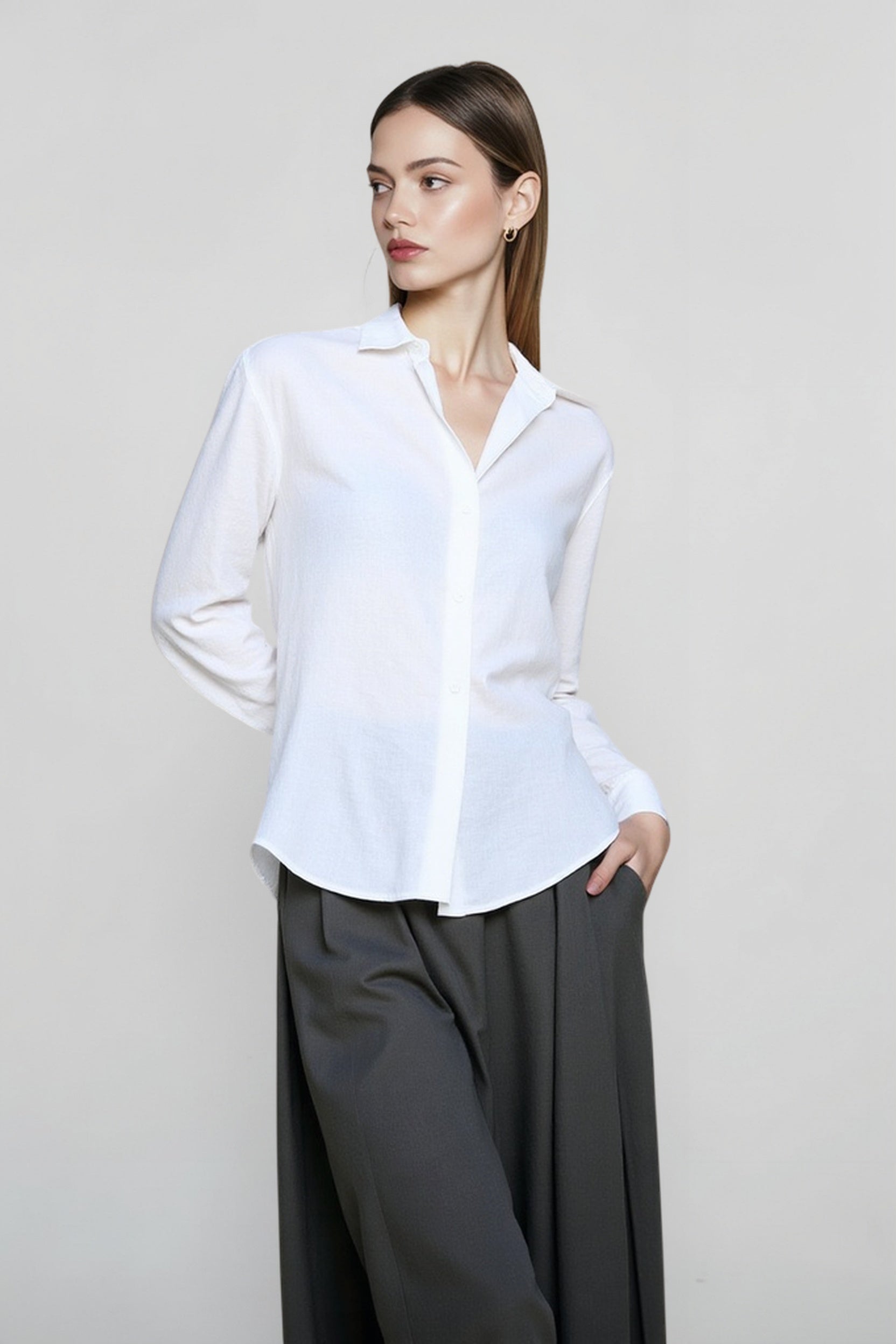Linen V Neck Relaxed Blouse