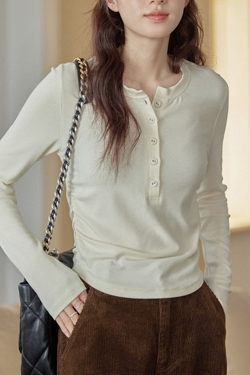 Mocha Brown Brushed Slim Fit Long Sleeve Tee