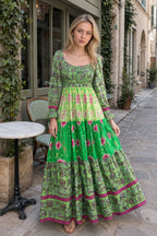 Patchwork Puff Sleeve Boho Dress