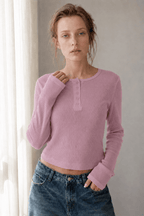 Y2K Button Accent Slim Long Sleeve Tee