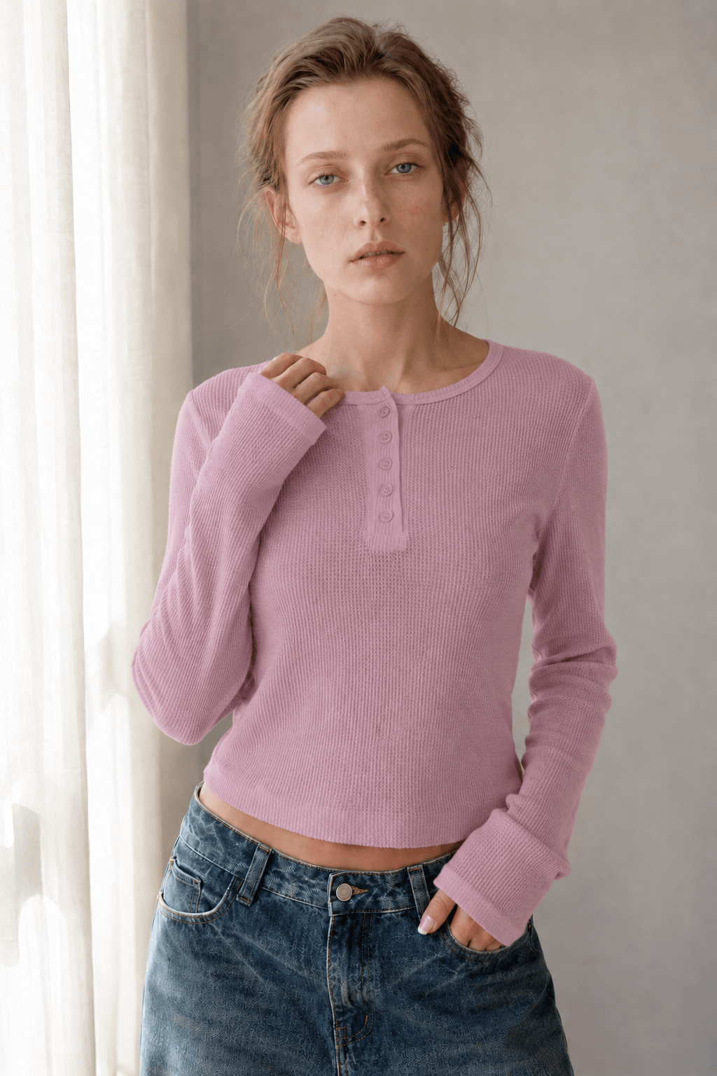 Y2K Button Accent Slim Long Sleeve Tee