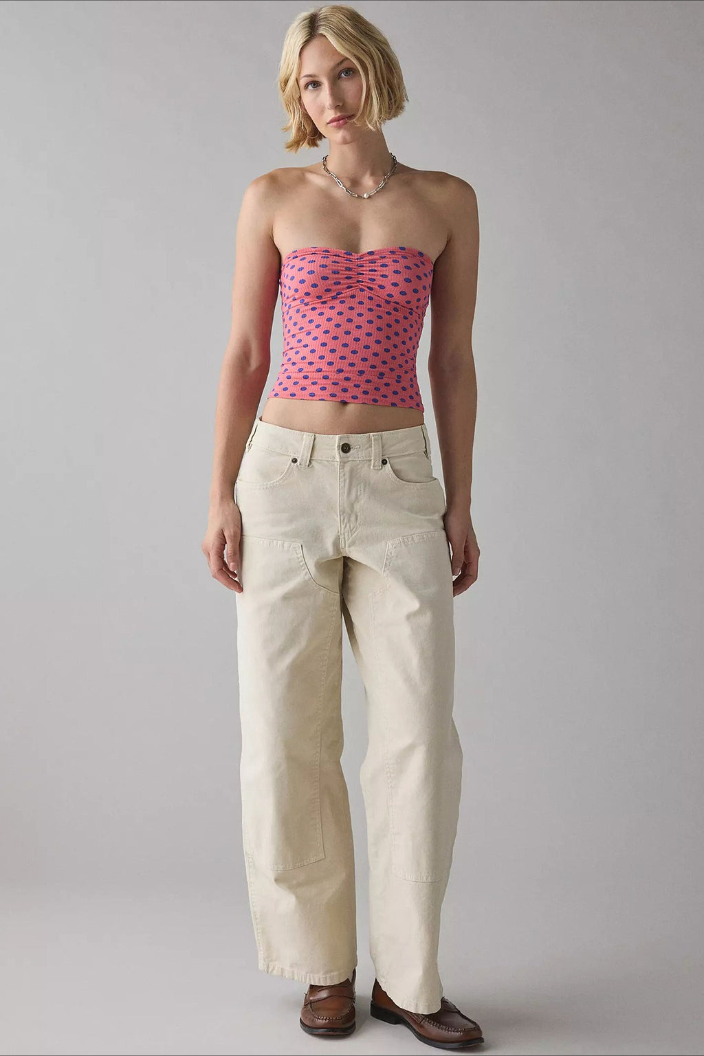 Contrast Print Strapless Fitted Crop Top