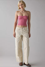 Contrast Print Strapless Fitted Crop Top