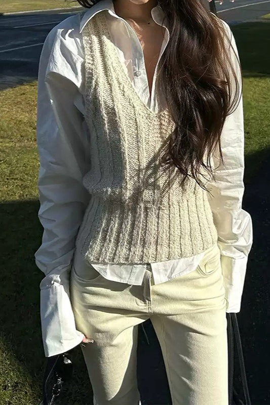 Layered Collar Vest Style Knit Top