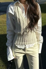 Layered Collar Vest Style Knit Top