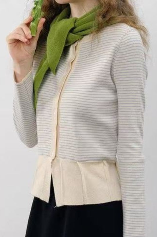 Pleated Hem Stripe Knit Cardigan Secondary image