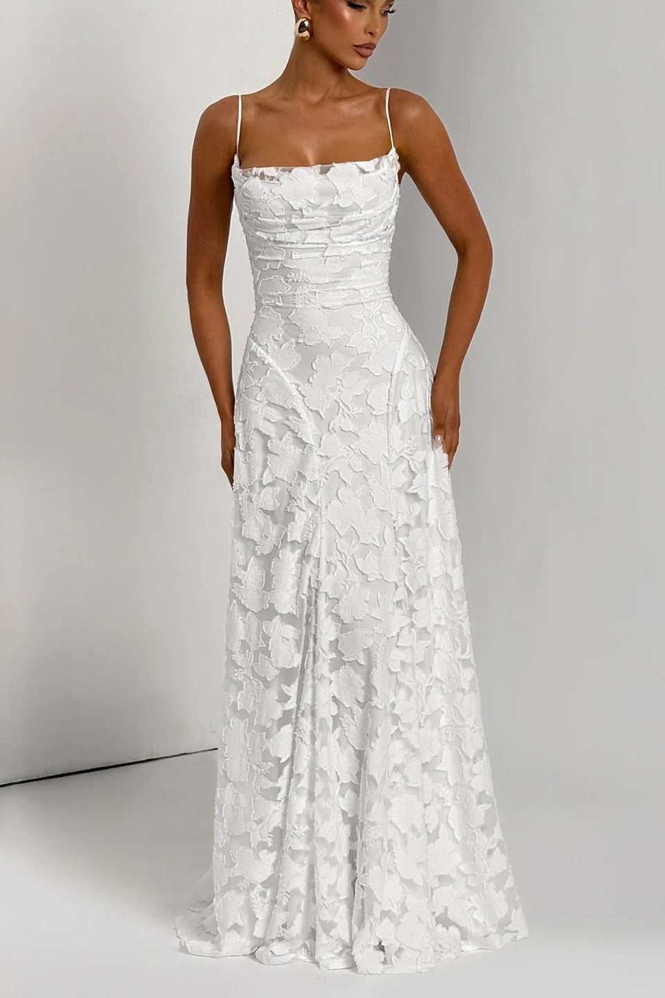 Elegant Backless Brocade Lace Cami Tie Boho Dress Main image