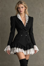 Lace Trim Tailored Blazer Mini Dress