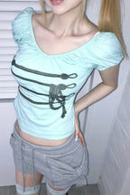 Buckle Detail Off Shoulder Fitted T-Shirt