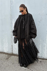 Black Lace Panel Boho Maxi Skirt