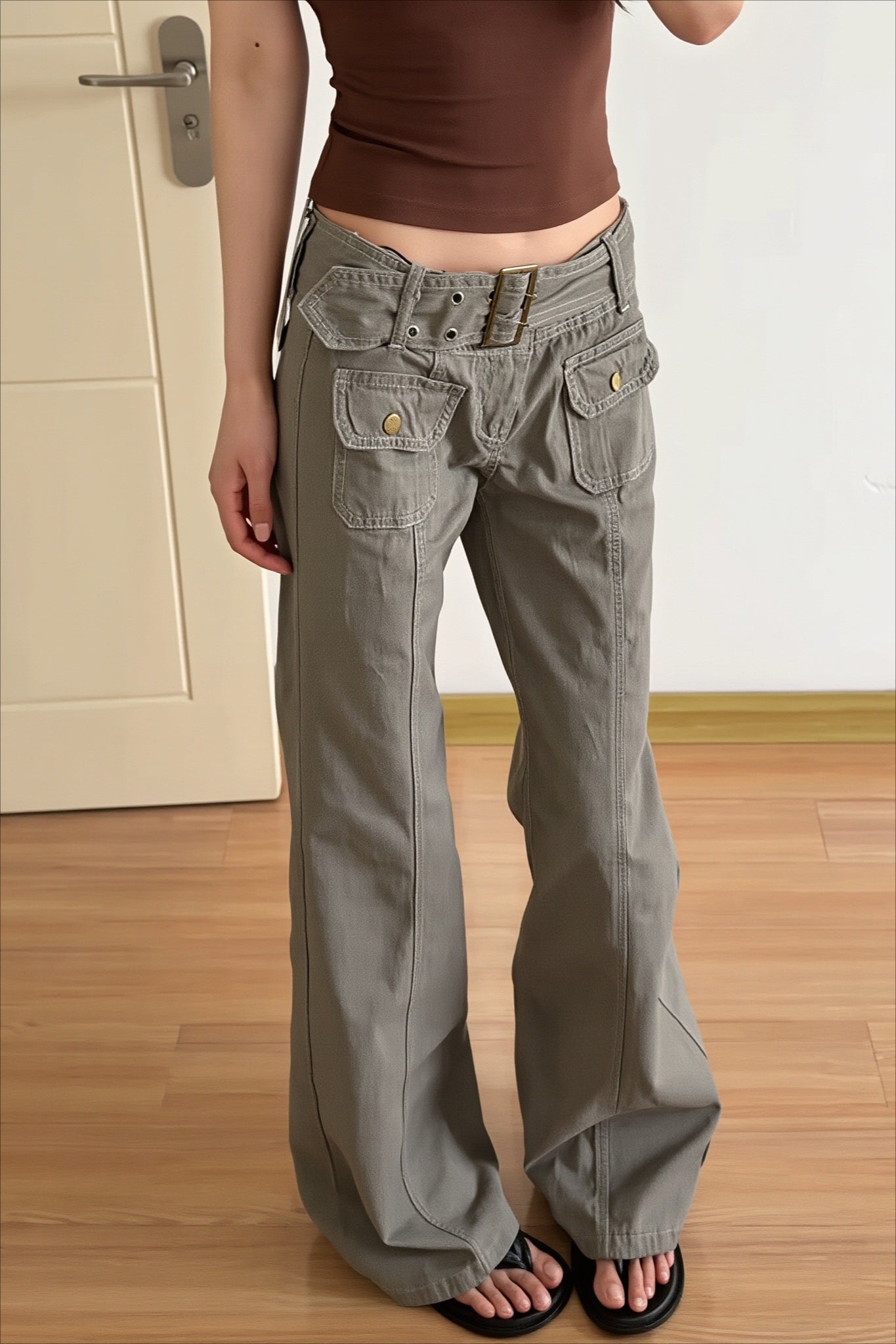 Washed Low Rise Wide Leg Denim Pants Secondary image