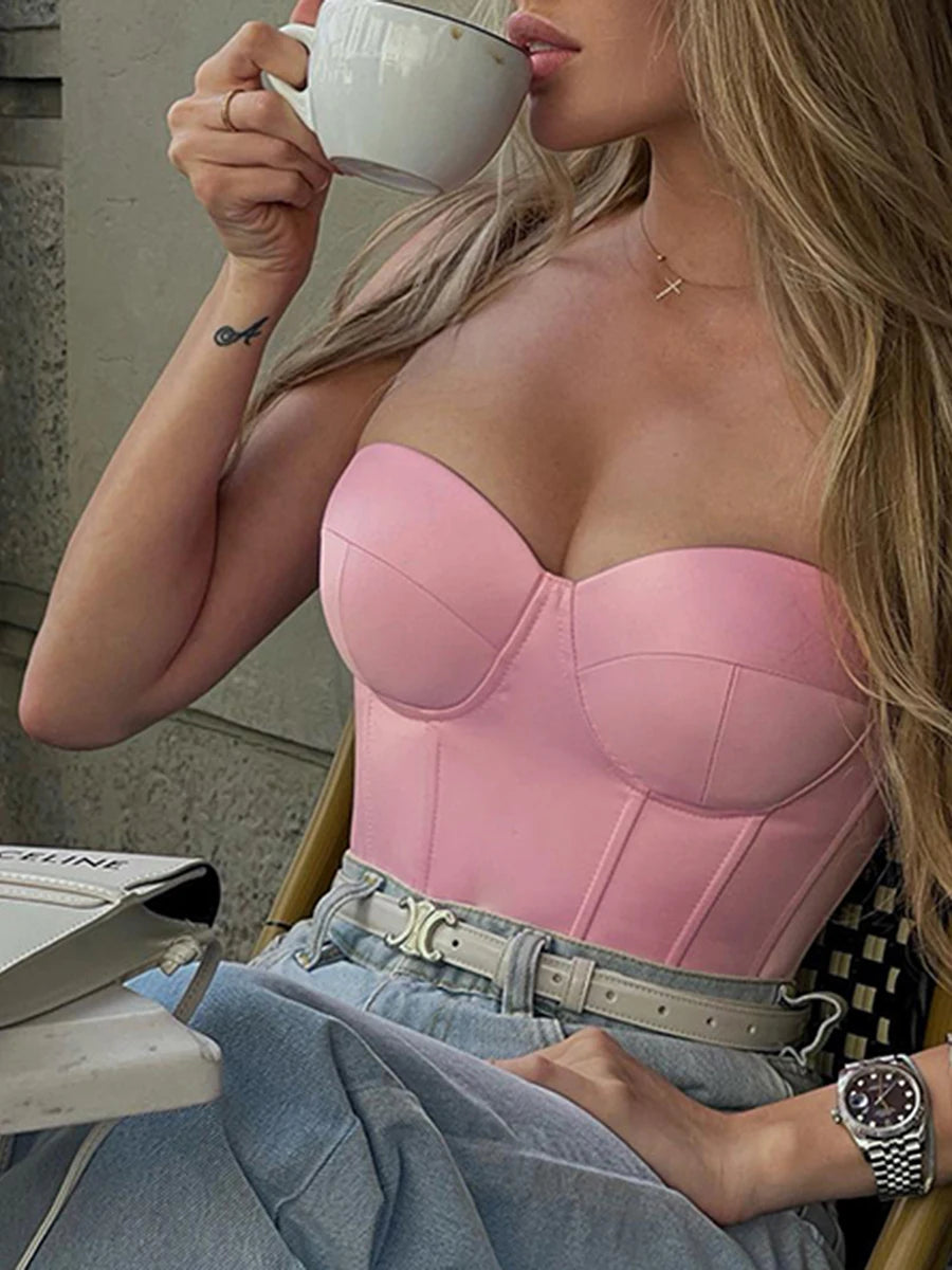Satin Solid Slim Fit Strapless Secondary image
