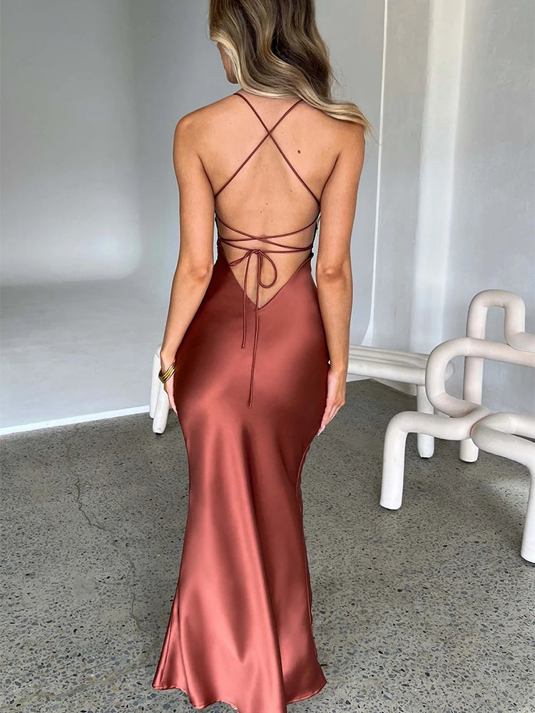Satin Backless Lace Up Mermaid Silk Dress Secondary image