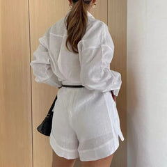 Pocket Button Shirt Short Suit