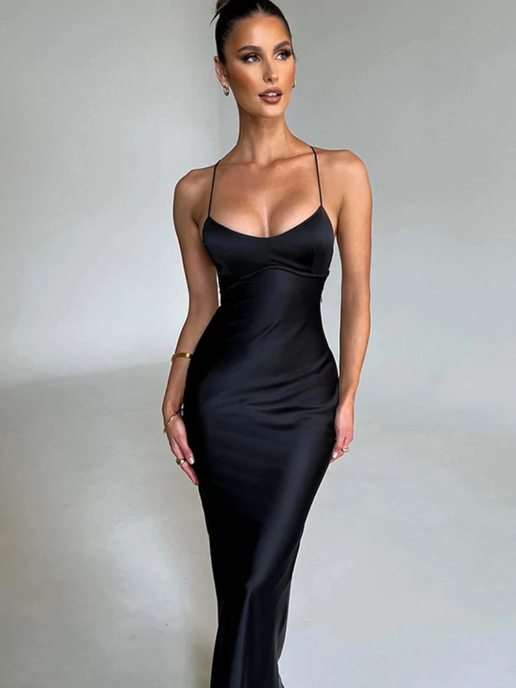 Satin Backless Lace Up Mermaid Silk Dress