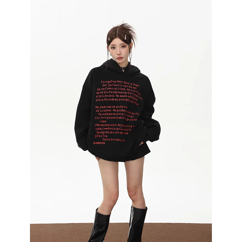 Vague Printed Casual Warm Oversize Baggy Cotton Comfortable Hoodie Main image