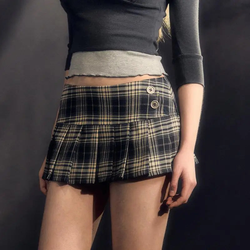 Retro Low Waisted Plaid Ultra Short Revealing Goth Skirt