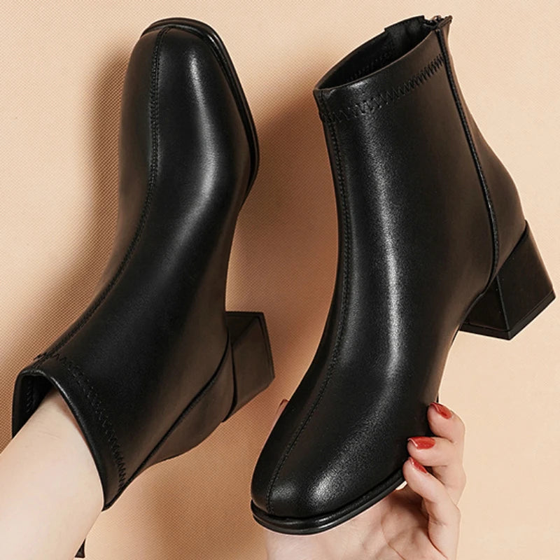 New Fleece Warm Chunky Heel Platform Fashionable Ankle Boot