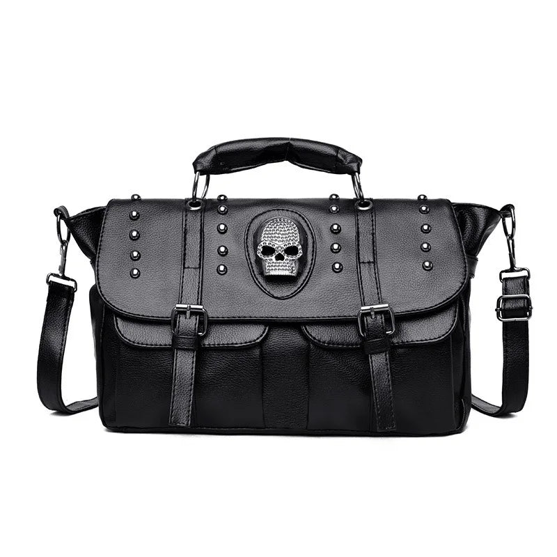 Punk Style PU Leather Skull Large Capacity Luxury Crossbody Bag