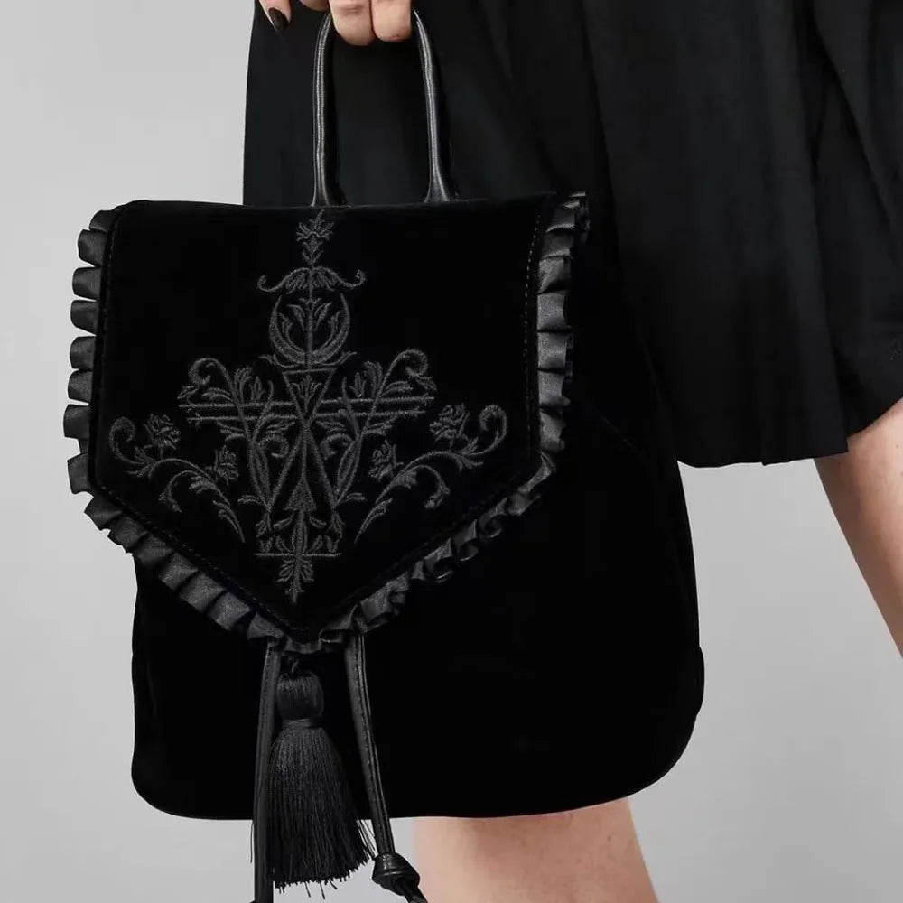 Witch Harajuku Magic Embroidery Velvet Gothic Punk Rock Backpack Bag Main image