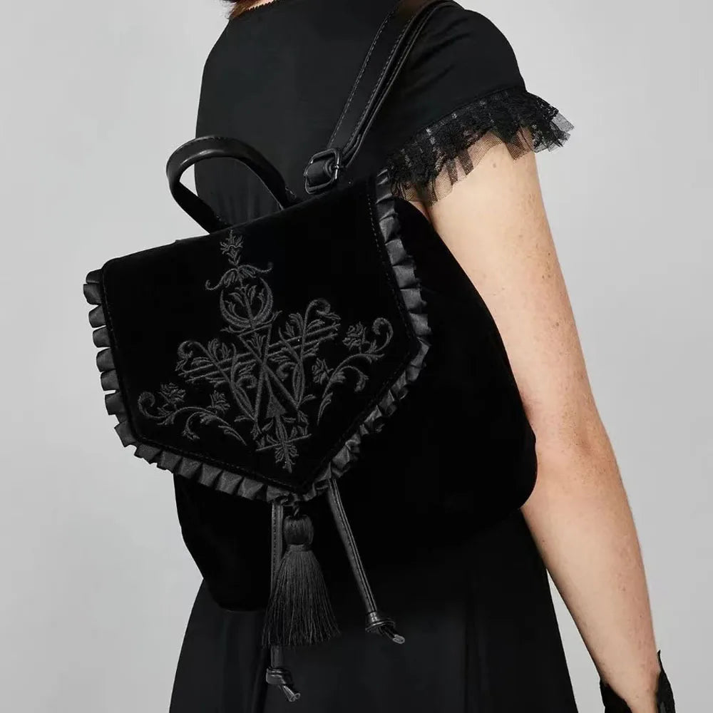 Witch Harajuku Magic Embroidery Velvet Gothic Punk Rock Backpack Bag Secondary image