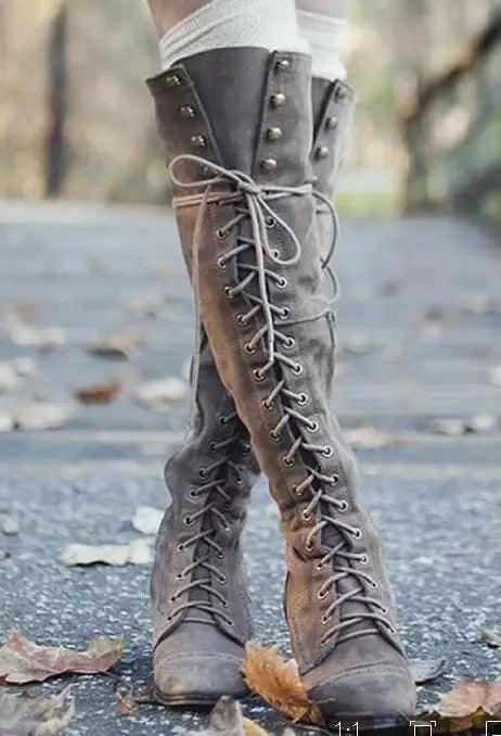Autumn Winter Keep Warm Sewing Thread Rivet Heel Long Zipper Knee High Boots Main image