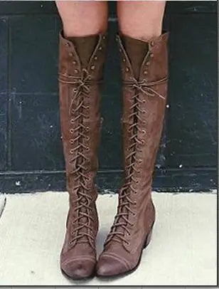 Autumn Winter Keep Warm Sewing Thread Rivet Heel Long Zipper Knee High Boots Secondary image