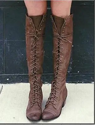 Autumn Winter Keep Warm Sewing Thread Rivet Heel Long Zipper Knee High Boots