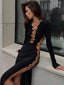 Autumn  Y2K Hollow Out O-Neck Side Slit Club Streetwear Midi Dresses