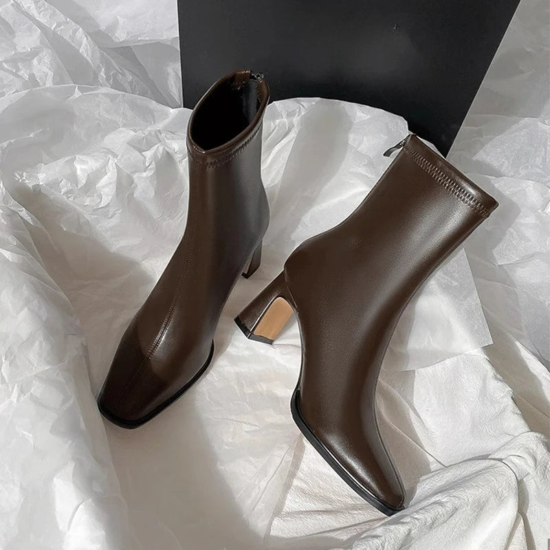 Autumn Winter Leather Square Toe Square Heel Short Fashion Ankle Boot Main image