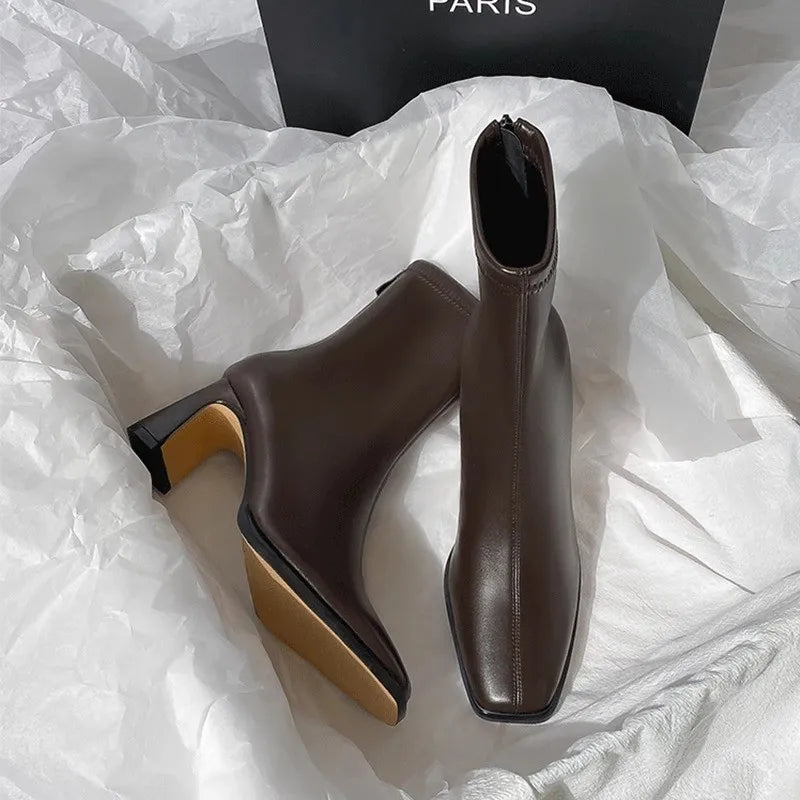 Autumn Winter Leather Square Toe Square Heel Short Fashion Ankle Boot Secondary image