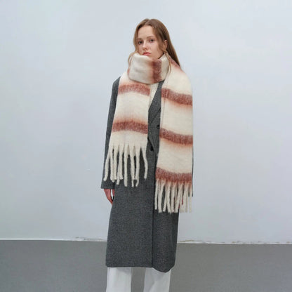 Autumn Winter Thickened Warm Polyester Mohair Two Color Scarf