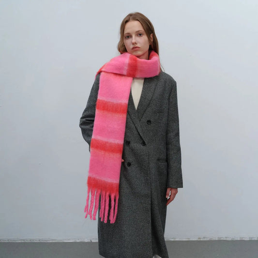 Autumn Winter Thickened Warm Polyester Mohair Two Color Scarf