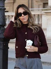 Vintage Burgundy Single-Breasted Cardigan Cardigan-241208