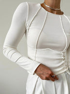 Basic Piping Graceful Long Sleeve Top T Shirts