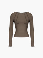 Basic Piping Graceful Long Sleeve Top Brown / XS T Shirts