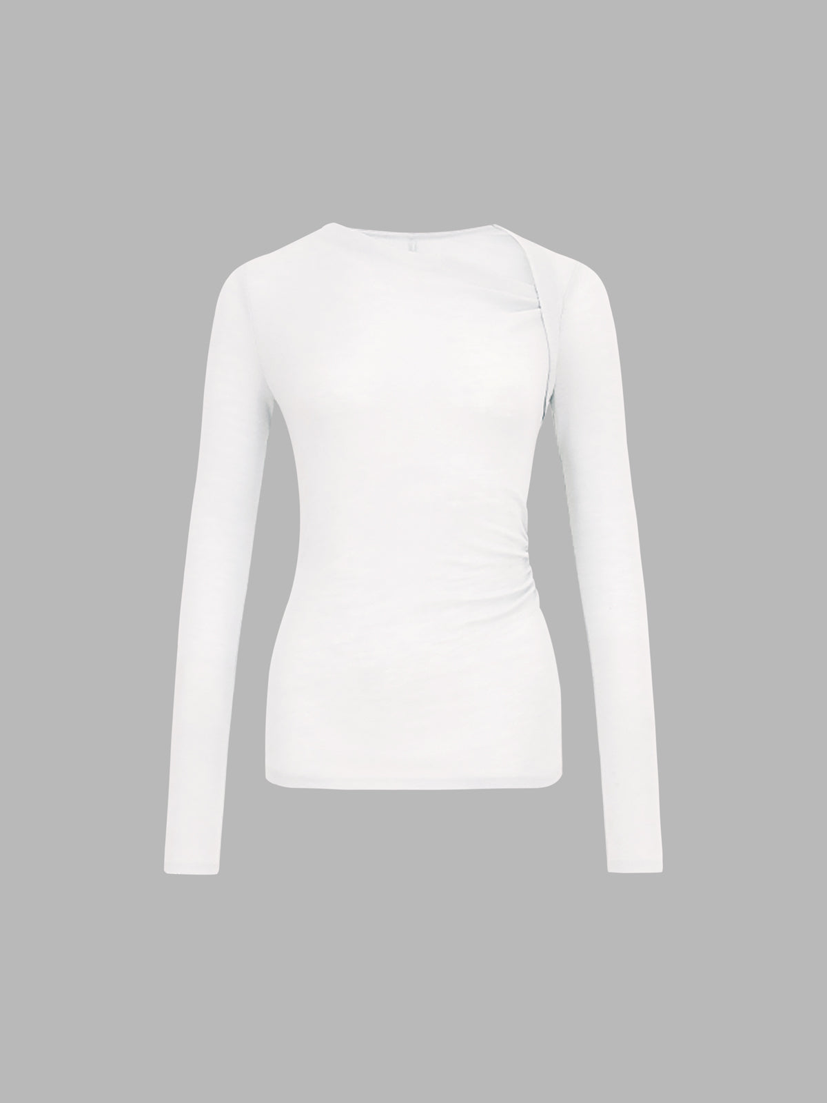 Ribbed Knit Long Trendy Sleeve Asymmetric Shirt White / XS T Shirts
