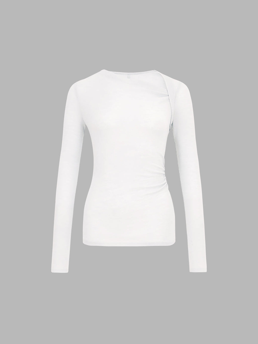 Ribbed Knit Long Trendy Sleeve Asymmetric Shirt White / XS T Shirts