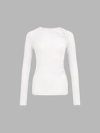 Ribbed Knit Long Trendy Sleeve Asymmetric Shirt White / XS T Shirts
