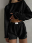 Solid Ripped Graceful Split Shorts Set Black / XS Short Sets